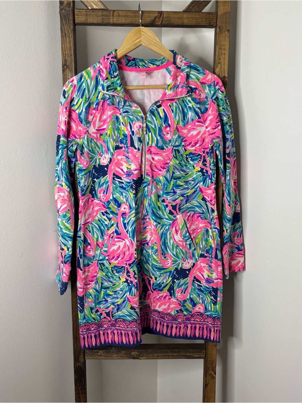 Lilly Pulitzer Skipper Women’s Pink Flamingo Print Zip-Up Jacket Size S